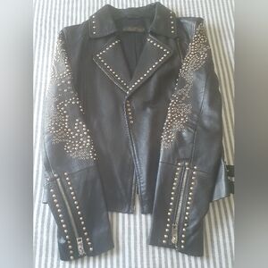 Zara Women's Leather Studded Moto Jacket